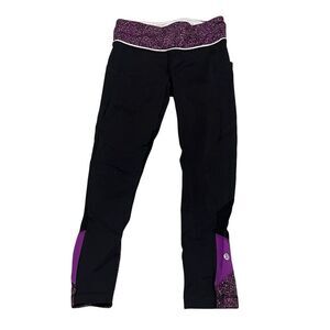 Lululemon Womens Pull-On Stretch Pace Rival Cropped Leggings Black Purple Size 2